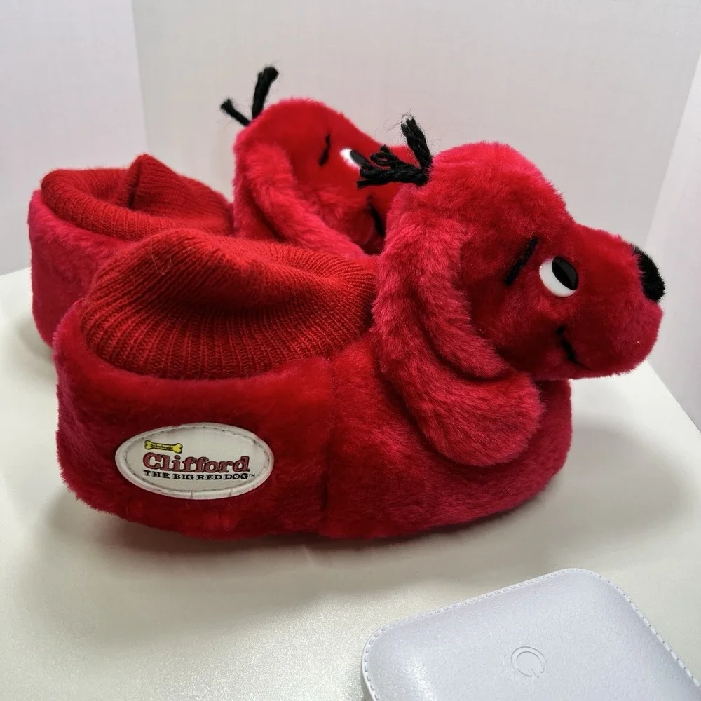 Vintage Clifford Big Red Dog Plush Slippers Kids XL 11-12 Red Scholastic 2002‎